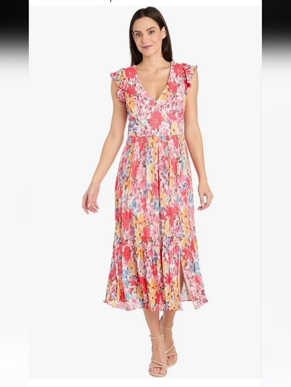 NWT R&M Richards Floral Pleated Midi Dress Pink Coral Multicolor Size 12 $136